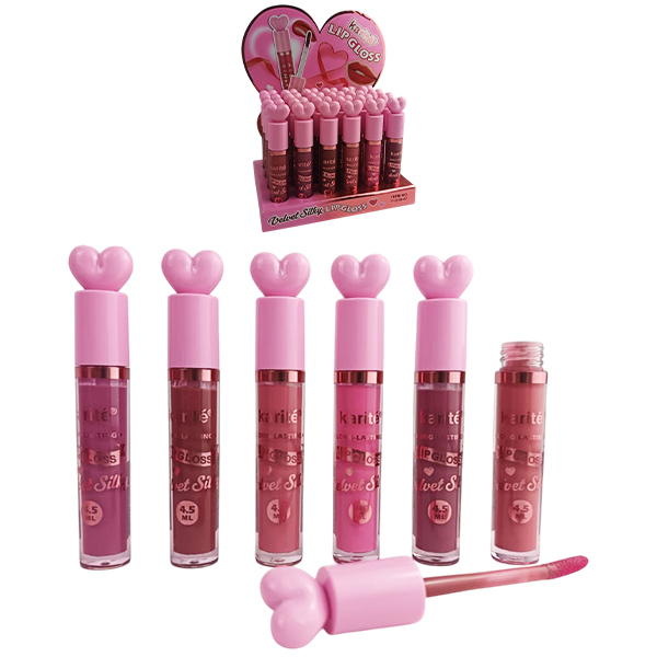 GLOSS KARITÉ, TONOS SURTIDOS CON MOTIVO VELVET SILKY CON TAPON DE CORAZON