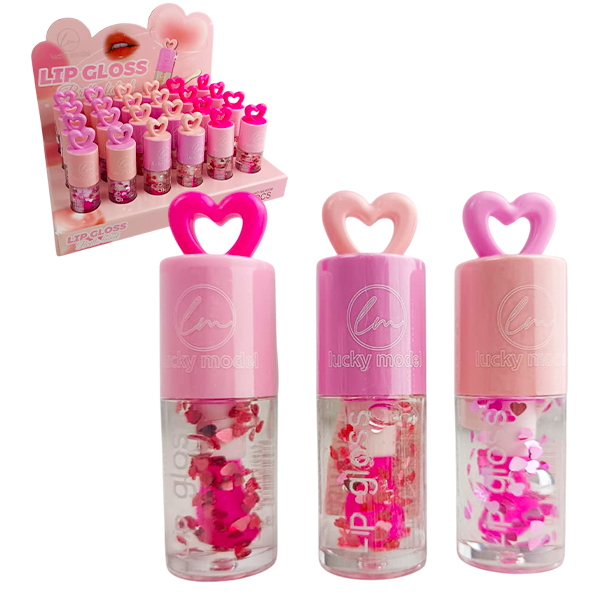 Brillo labial Lips Gloss con presentación de corazones de Lucky Model