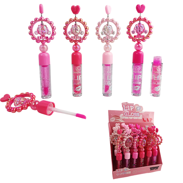 Brillo de labios con gliter de Lucky Model con deseño giratorio de Monito con tonos rosados