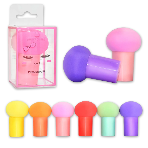 Esponja para maquillaje tipo hongo con base de colores