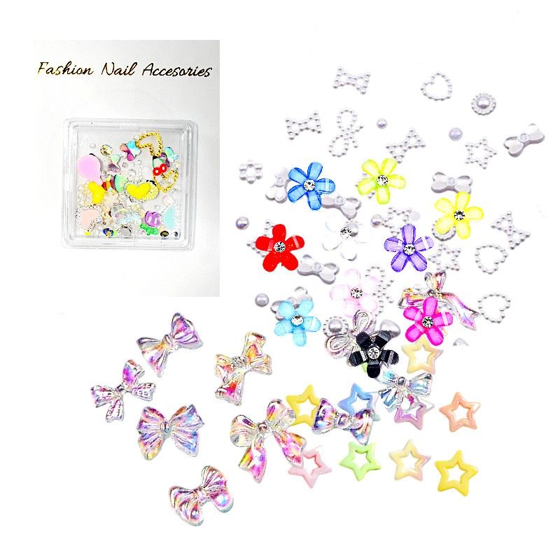 Decoración de uñas en recipiente transparente cuadrado FASHION NAIL ACCESORIES