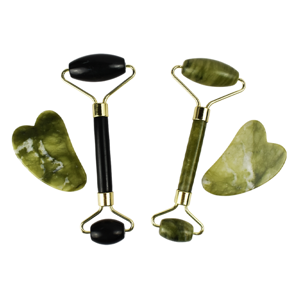 Rodillo y guasha de jade colores surtidos caja transparente