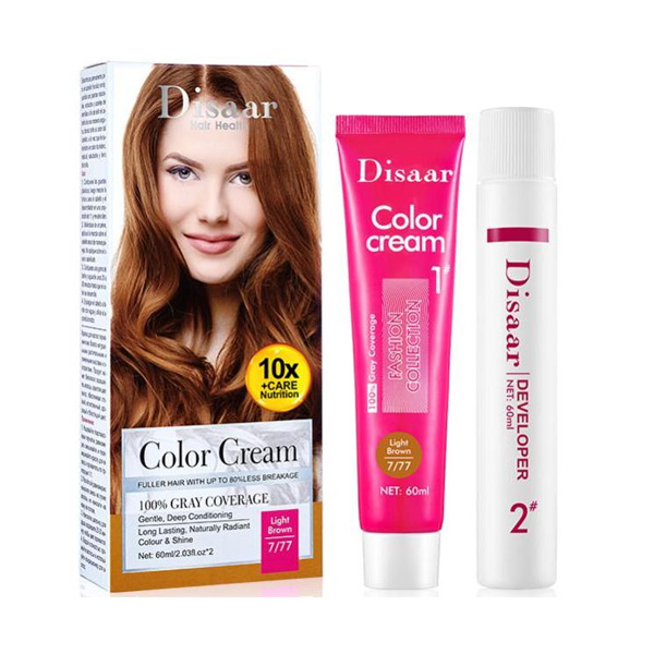 Tinte en crema de larga duración, color castaño claro 7/77, que cubre al 100 % las canas, 60 ml - Disaar