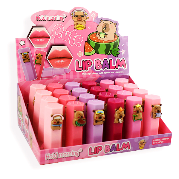 Balsamo labial con extracto de sandía presentación de capibara - Hold morning