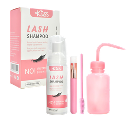 Kit De Lash Shampoo Para Pestañas Kiss 60 Ml Caja Rosada Con Blanco