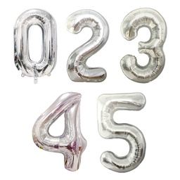 [698P] Unidad de globos metálicos presentación de número color Plateado