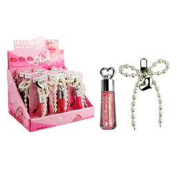 [6978435782850] Brillo labial con llavero de perlas y corazón - Lucky Model